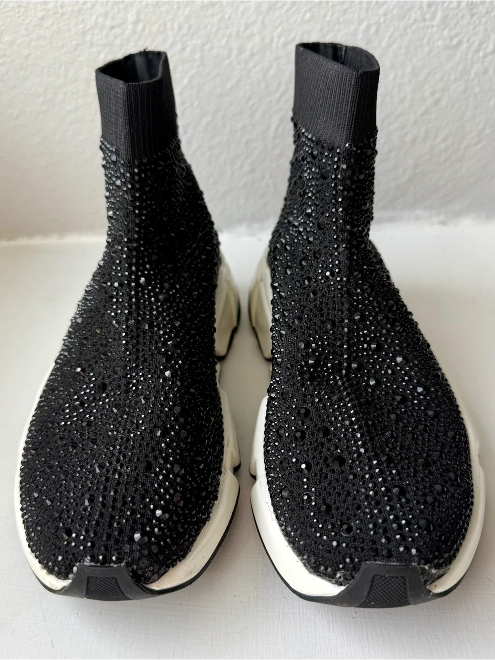 Steve Madden Overtime Black Crystal Knit Slip-On Sneakers